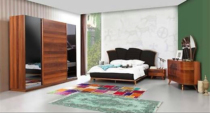 kahve rengi çizgili yatak odası modeli