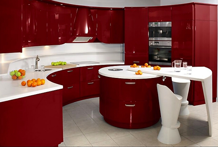 kırmızı yuvarlak mutfak modeli
