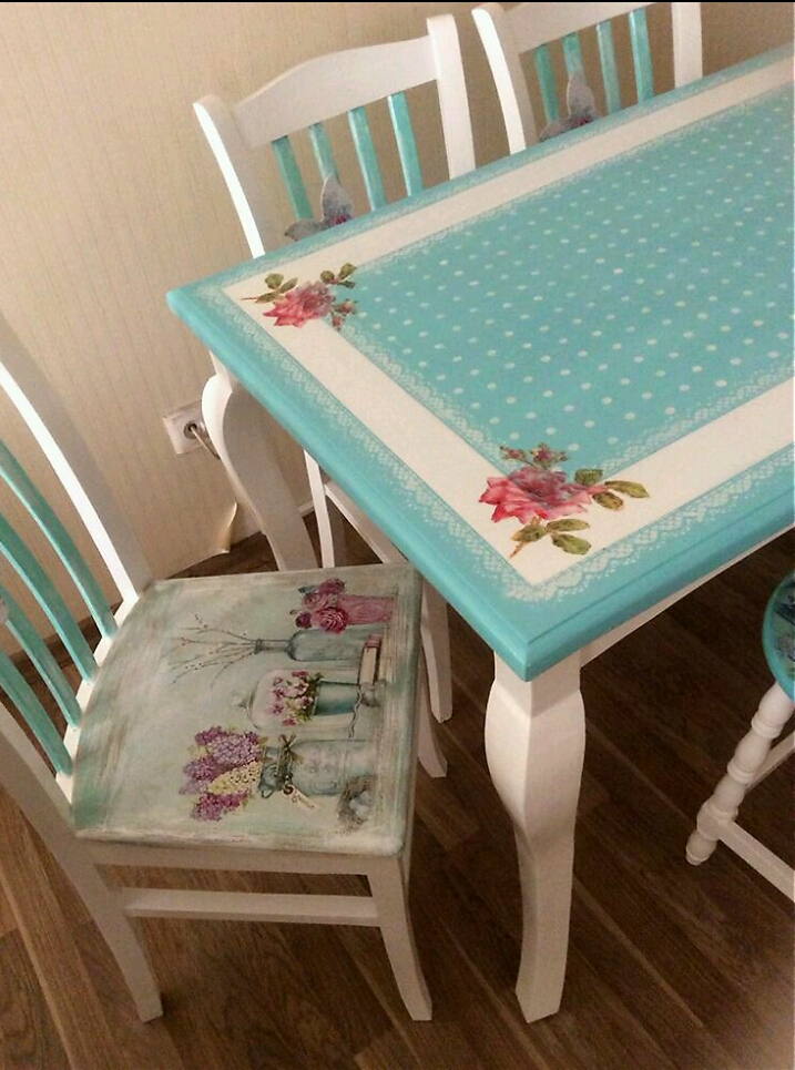 mavi çiçekli mutfak masa sandalye takımı